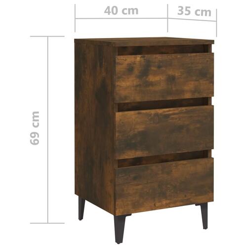 Sengeborde 2 stk. med metalben 40x35x69 røget egetræsfarve