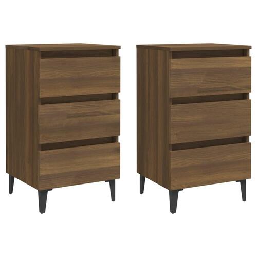 Sengeborde 2 stk. med metalben 40x35x69 cm brun egetræsfarve