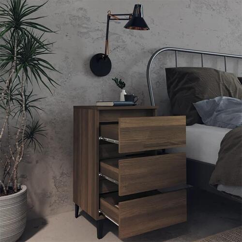 Sengeborde 2 stk. med metalben 40x35x69 cm brun egetræsfarve