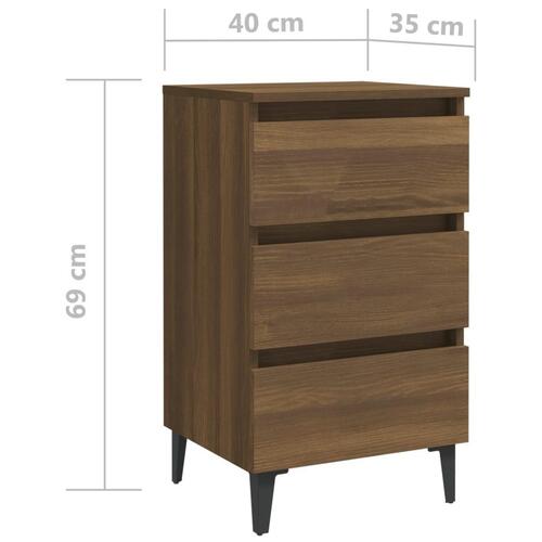 Sengeborde 2 stk. med metalben 40x35x69 cm brun egetræsfarve