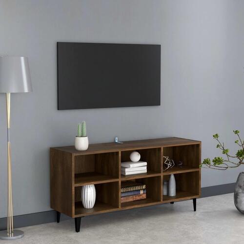 Tv-bord med metalben 103,5x30x50 cm brun eg