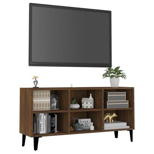 Tv-bord med metalben 103,5x30x50 cm brun eg