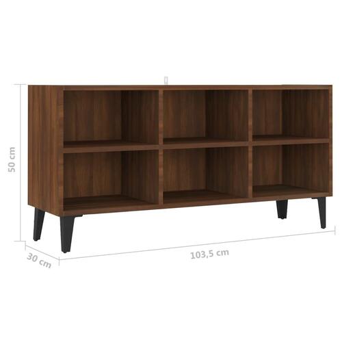 Tv-bord med metalben 103,5x30x50 cm brun eg