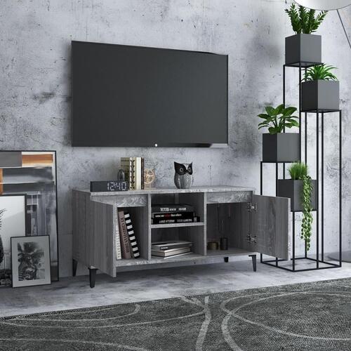Tv-bord med metalben 103,5x35x50 cm grå sonoma-eg