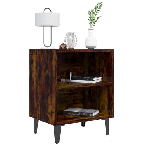 Sengebord med metalben 40x30x50 cm røget egetræsfarve