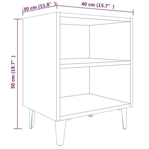 Sengebord med metalben 40x30x50 cm røget egetræsfarve
