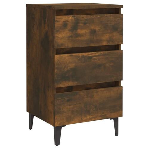 Sengebord med metalben 40x35x69 cm røget egetræsfarve