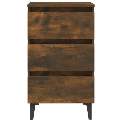 Sengebord med metalben 40x35x69 cm røget egetræsfarve