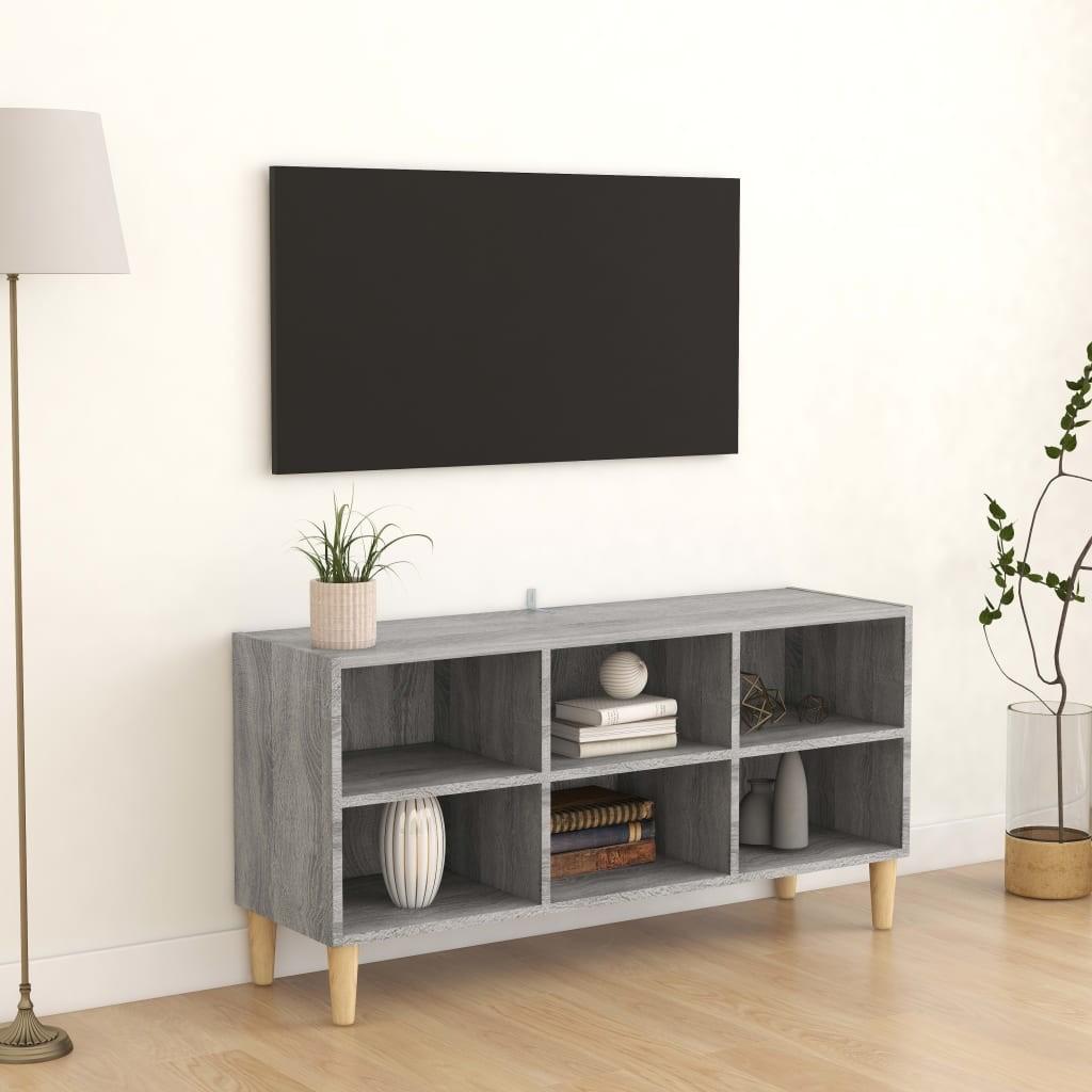 Tv-skab med massive træben 103,5x30x50 cm grå sonoma-eg