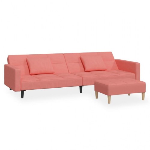 2-personers sovesofa med 2 puder og fodskammel fløjl pink