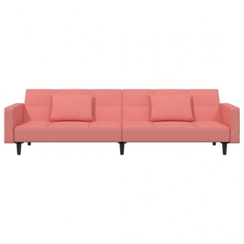 2-personers sovesofa med 2 puder og fodskammel fløjl pink