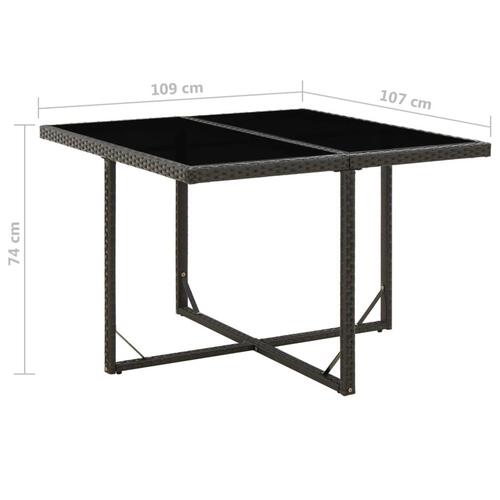 Havebord 109x107x74 cm polyrattan og glas sort