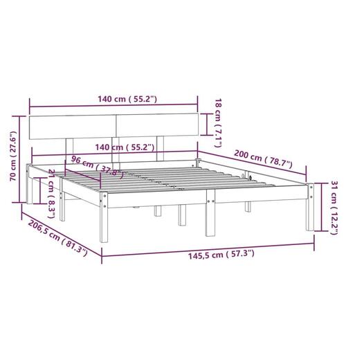 Sengeramme 140x200 cm massivt fyrretræ sort