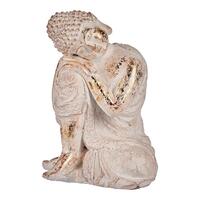 Dekorativ havefigur Buddha Hvid/Guld Polyesterharpisk (23 x 33 x 26 cm)