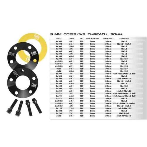 Sæt med faneblade OMP OMPS08840501 5 x 120 72,5 M12 x 1,50 + M14 x 1,25 5 mm