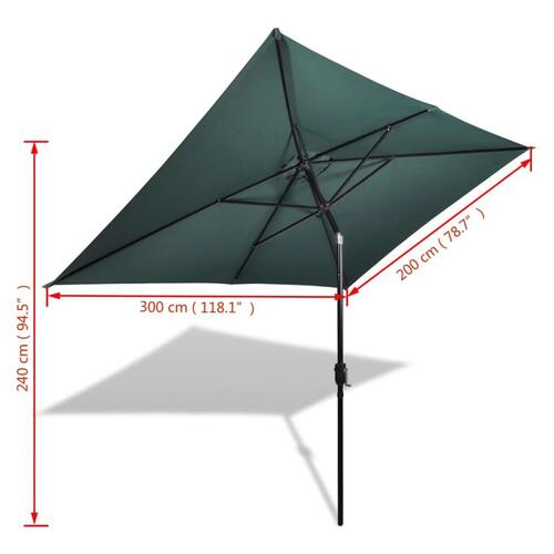 Rektangulær parasol 200 x 300 cm grøn