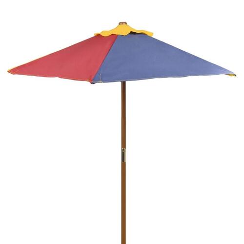 Bord- og bænkesæt til børn med parasol træ flerfarvet