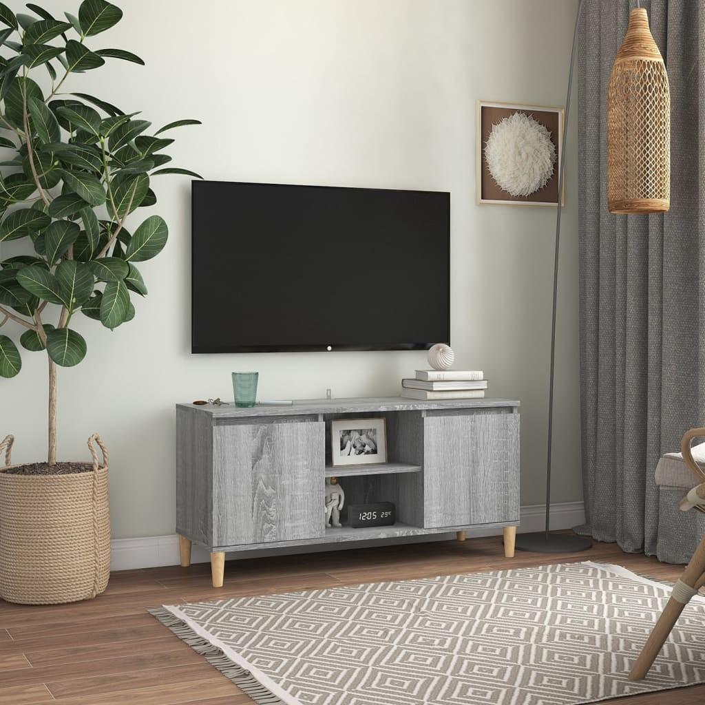 Tv-bord med massive træben 103,5x35x50 cm grå sonoma-eg