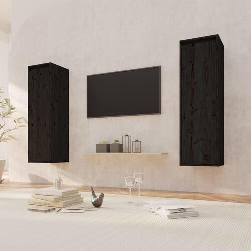 Vægskabe 2 stk. 30x30x100 cm massivt fyrretræ sort