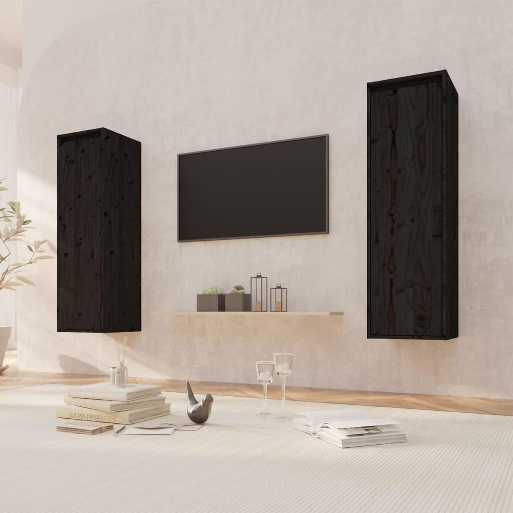 Vægskabe 2 stk. 30x30x100 cm massivt fyrretræ sort