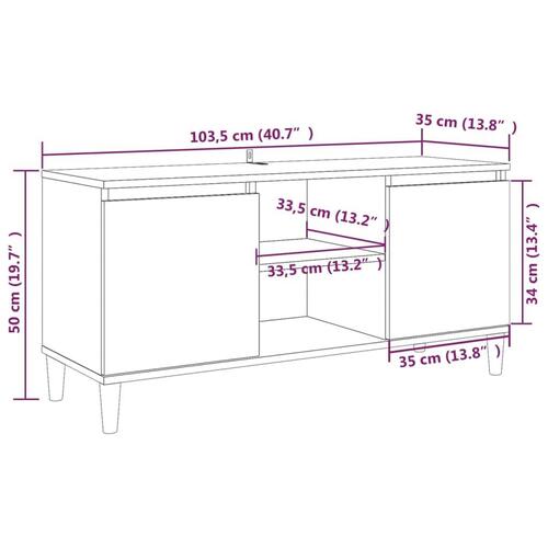 Tv-bord med massive træben 103,5x35x50 cm røget egetræsfarve