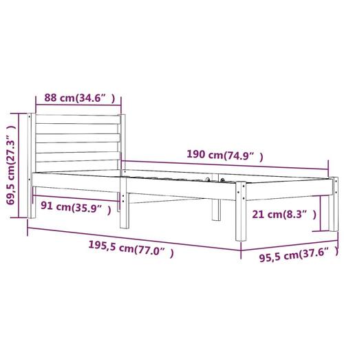 Sengeramme 90x190 cm Single massivt fyrretræ hvid