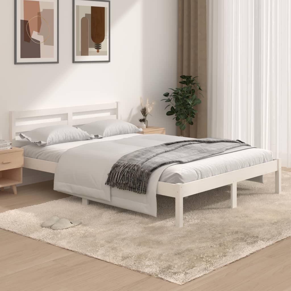 Sengeramme 135x190 cm dobbelt massivt fyrretræ hvid