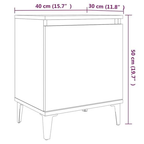 Sengeborde med metalben 40x30x50 cm grå sonoma-eg