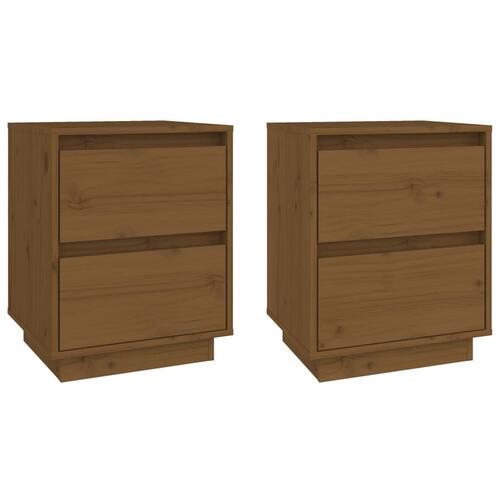 Sengeborde 2 stk. 40x35x50 cm massivt fyrretræ gyldenbrun