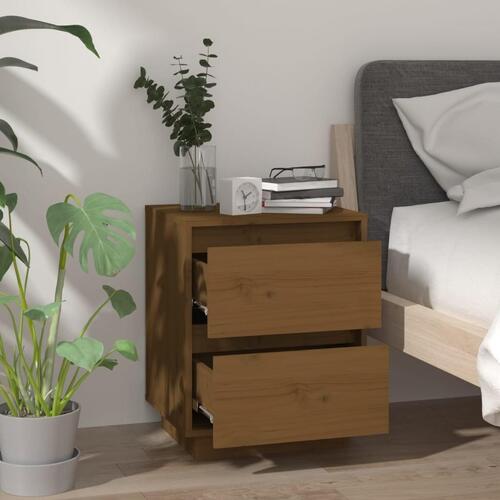 Sengeborde 2 stk. 40x35x50 cm massivt fyrretræ gyldenbrun