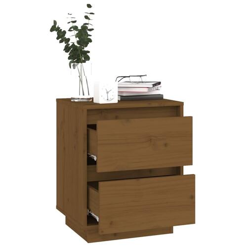 Sengeborde 2 stk. 40x35x50 cm massivt fyrretræ gyldenbrun