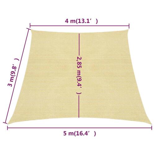 Solsejl 160 g/m² 4/5x3 m HDPE beige