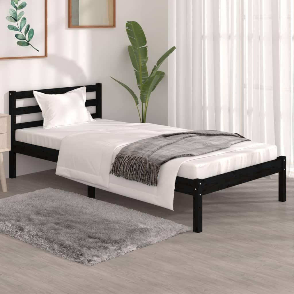 Sengeramme 90x190 cm Single massivt fyrretræ sort