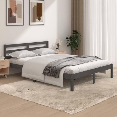 Sengeramme 135x190 cm dobbelt massivt fyrretræ grå