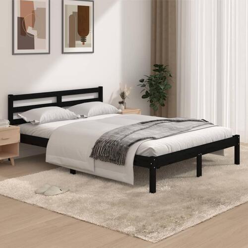 Sengeramme 135x190 cm dobbelt massivt fyrretræ sort