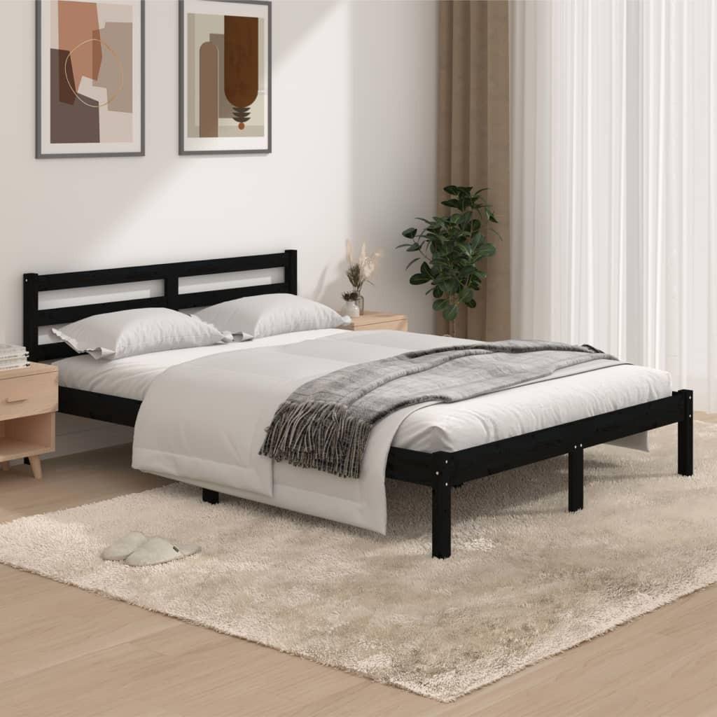 Sengeramme 135x190 cm dobbelt massivt fyrretræ sort
