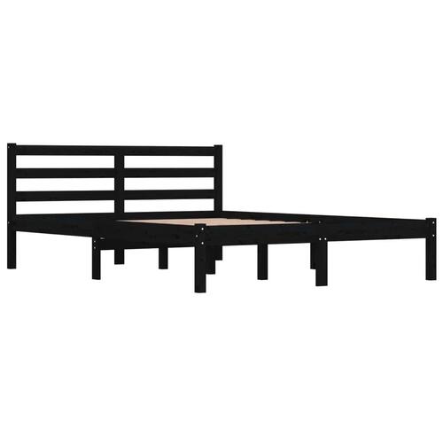 Sengeramme 135x190 cm dobbelt massivt fyrretræ sort