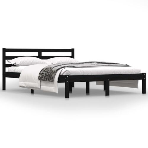 Sengeramme 135x190 cm dobbelt massivt fyrretræ sort