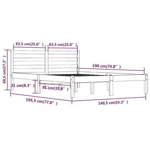 Sengeramme 135x190 cm dobbelt massivt fyrretræ sort