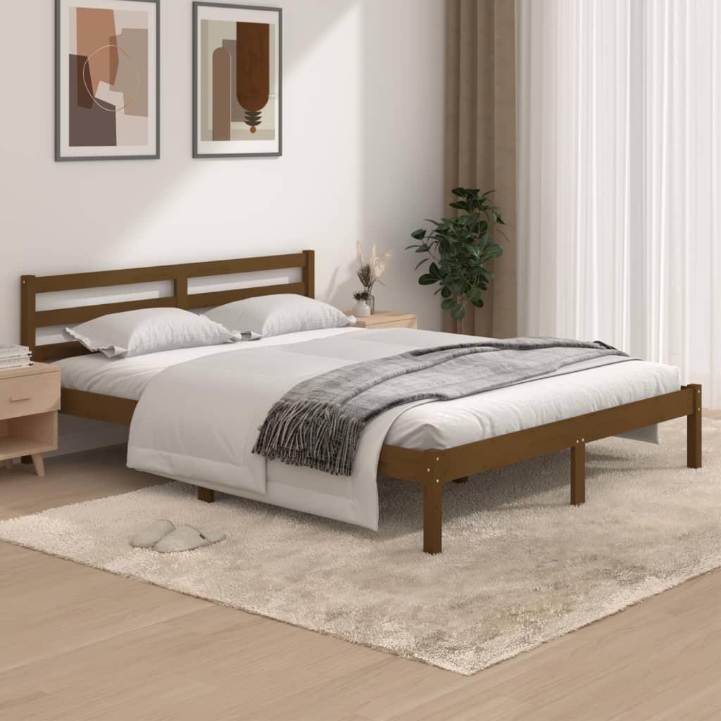 Sengeramme 150x200 cm King Size massivt fyrretræ gyldenbrun