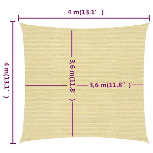 Solsejl 160 g/m² 4x4 m HDPE beige