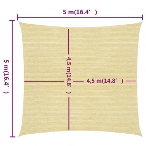 Solsejl 160 g/m² 5x5 m HDPE beige