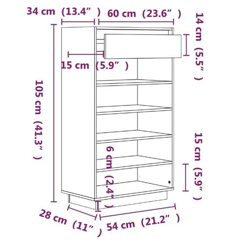 Skoreol 60x34x105 cm massivt fyrretræ hvid