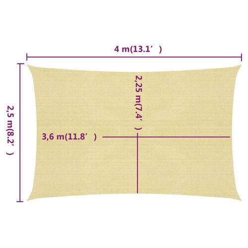 Solsejl 2,5x4 m HDPE 160 g/m² beige