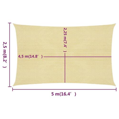 Solsejl 2,5x5 m 160 g/m² HDPE beige