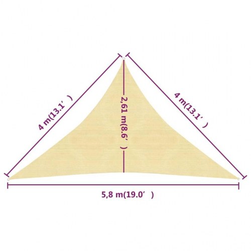 Solsejl 4x4x5,8 m 160 g/m² HDPE beige
