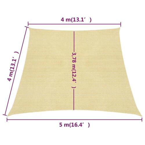 Solsejl 4/5x4 m 160 g/m² HDPE beige