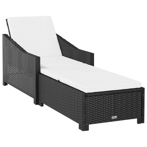Liggestol med cremefarvet hynde polyrattan sort