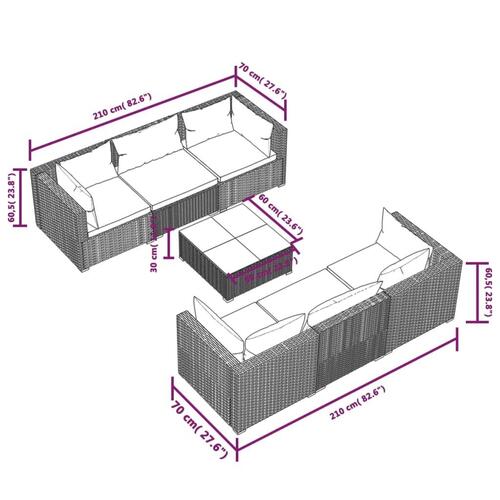 Loungesæt til haven 7 dele med hynder polyrattan grå