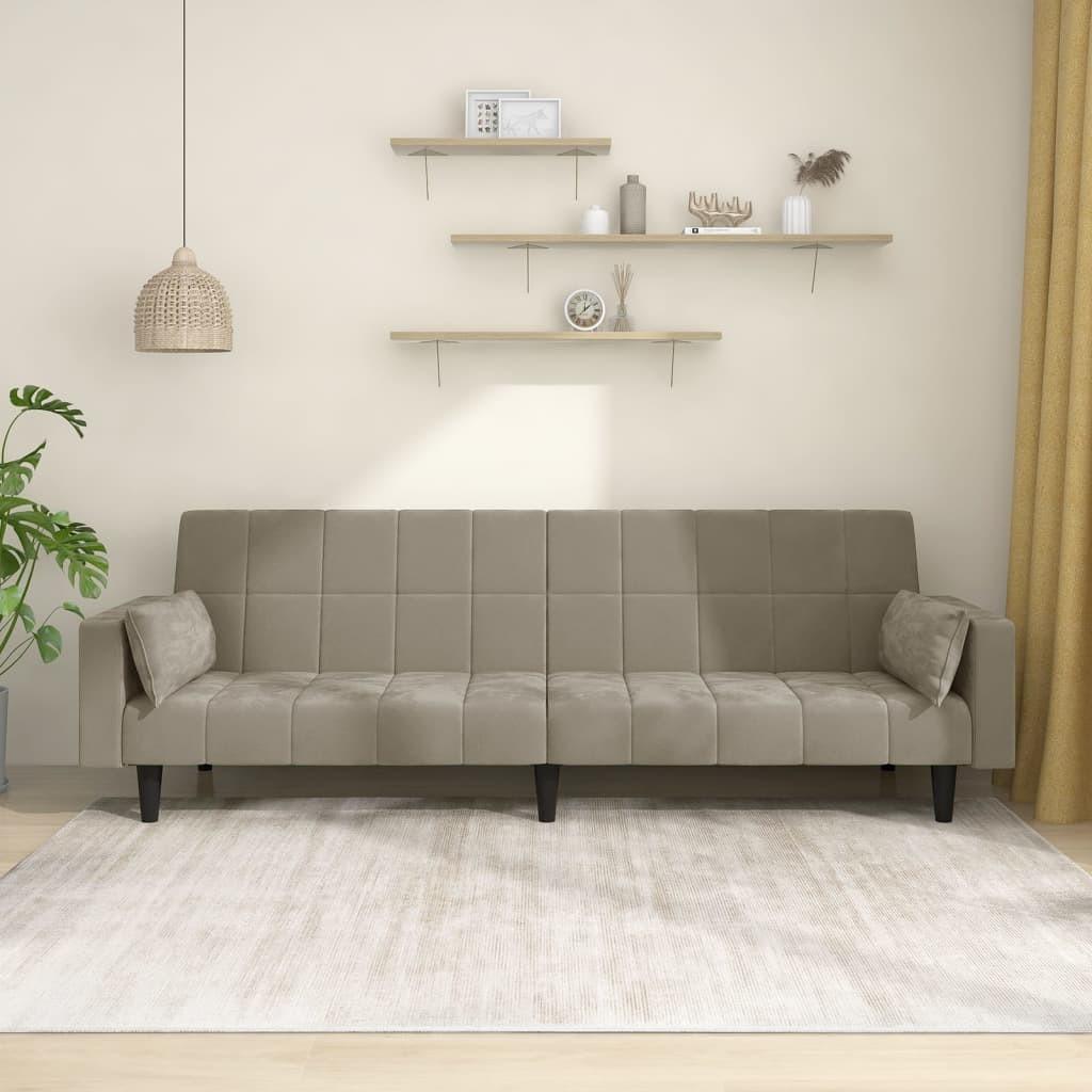2-personers sovesofa med 2 puder fløjl lysegrå